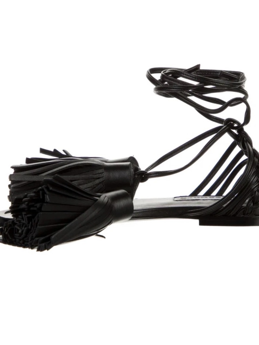 Jil Sander Black Leather Tassel Wrap Sandals